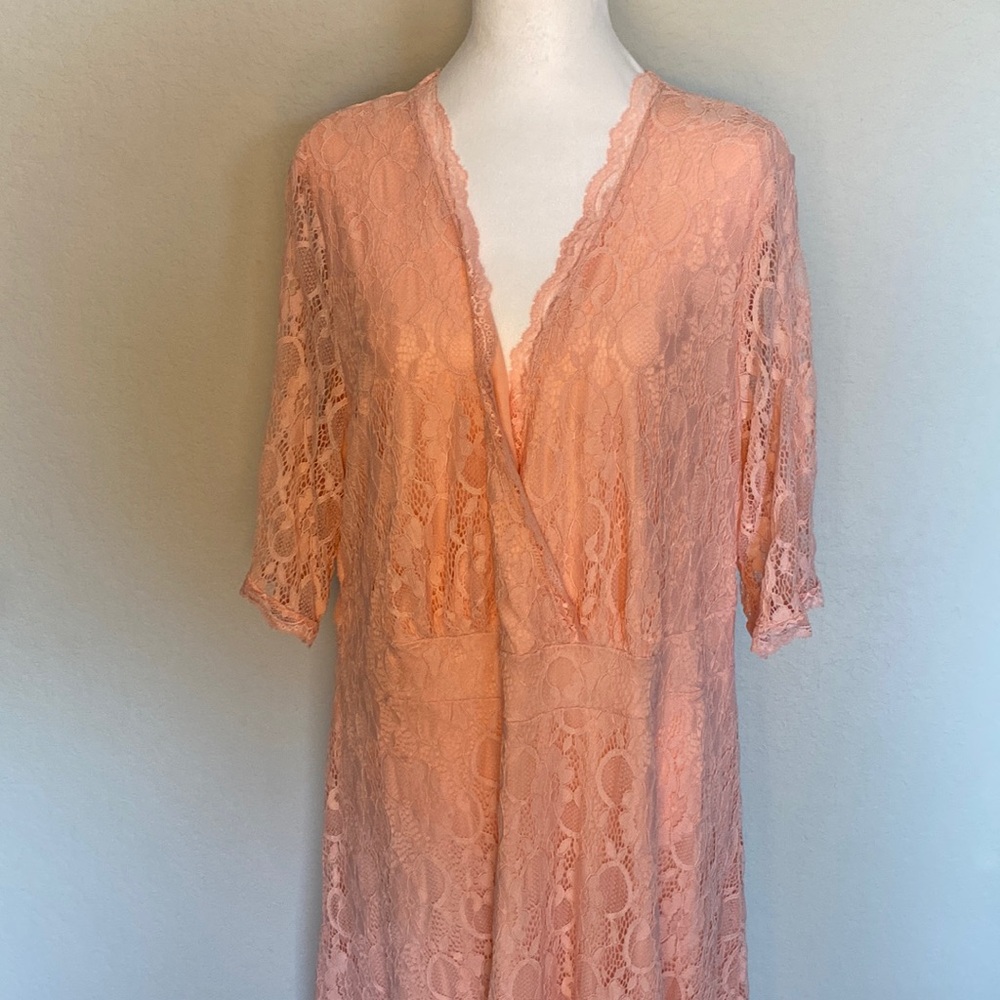 Peach Lace Elegant Dress by Pinup - Picture 2 of 7